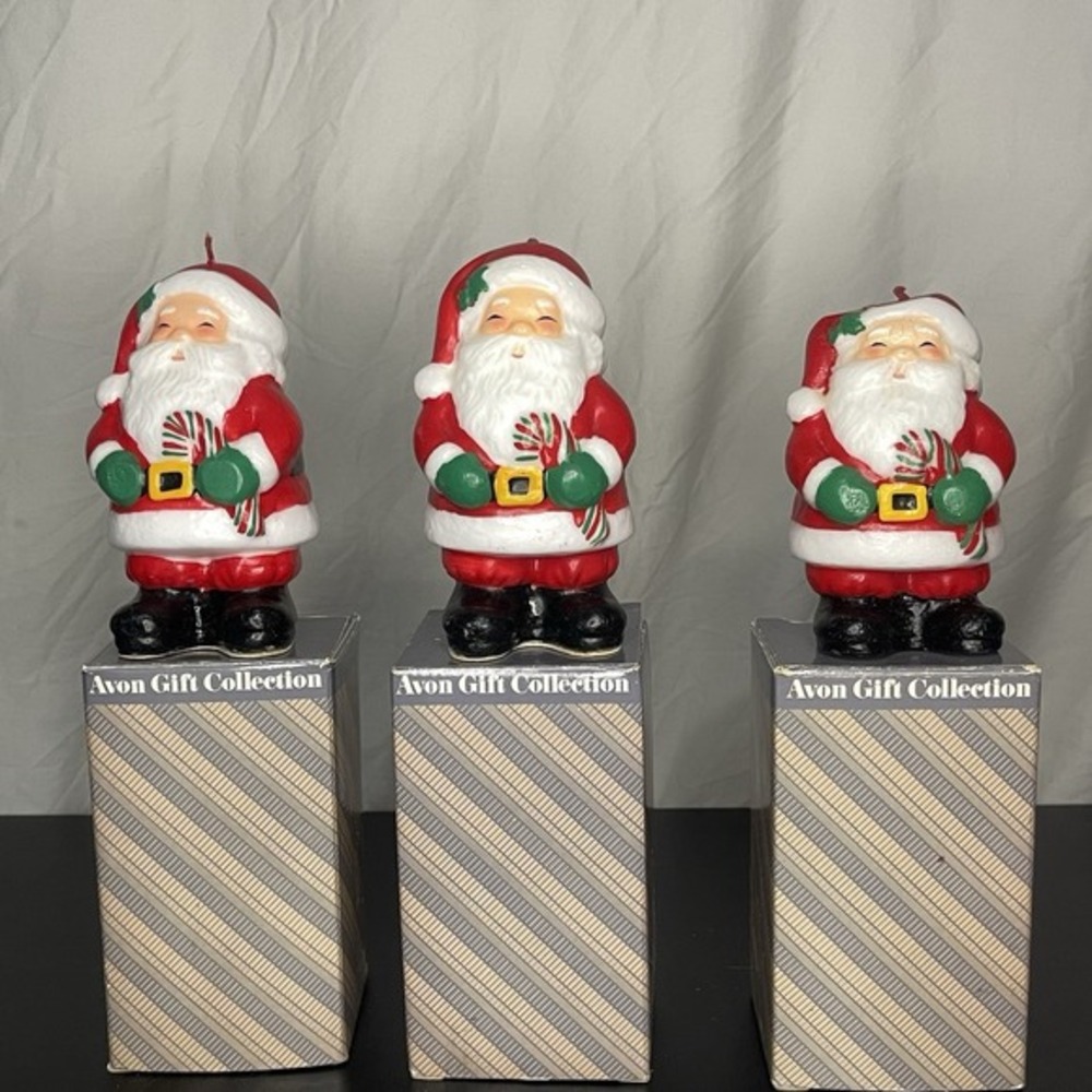 Avon Jolly Santa Candle Gift Collection 5.5" Set of 3 Vintage Original Boxes HTF